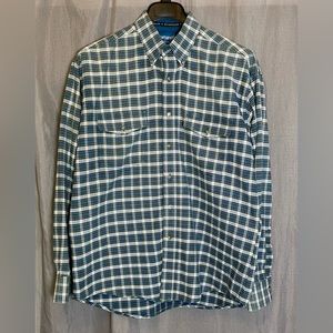 VINTAGE Wrangler Western Button Up Shirt Blue and Green Plaid